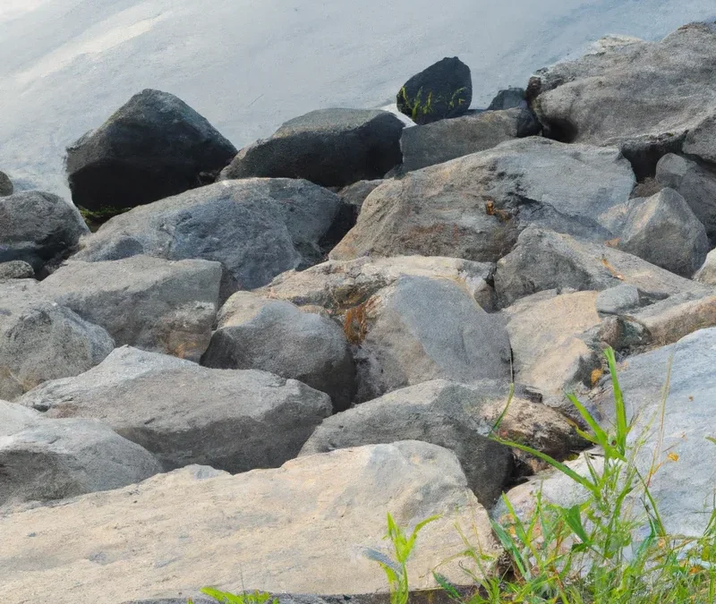 Riprap rock slope protecting a roadway embankment